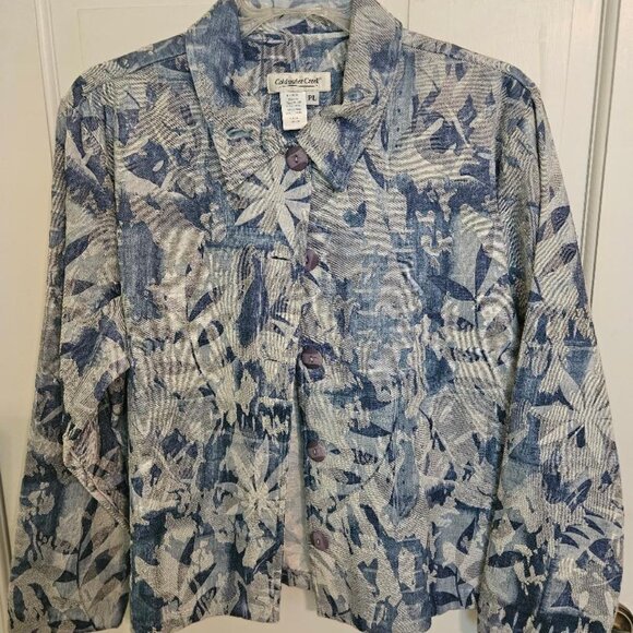 Coldwater Creek button down blue blazer (PL) cotton/polyester blend. 23" long - Picture 1 of 3